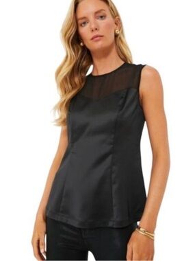 Tuckernuck Belle Black Satin Mesh Illusion Neck Top Size Small Sleeveless Blouse